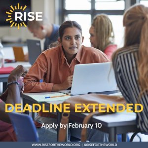 Image of Girl on laptop with text "Deadline extended, apply by February 10"